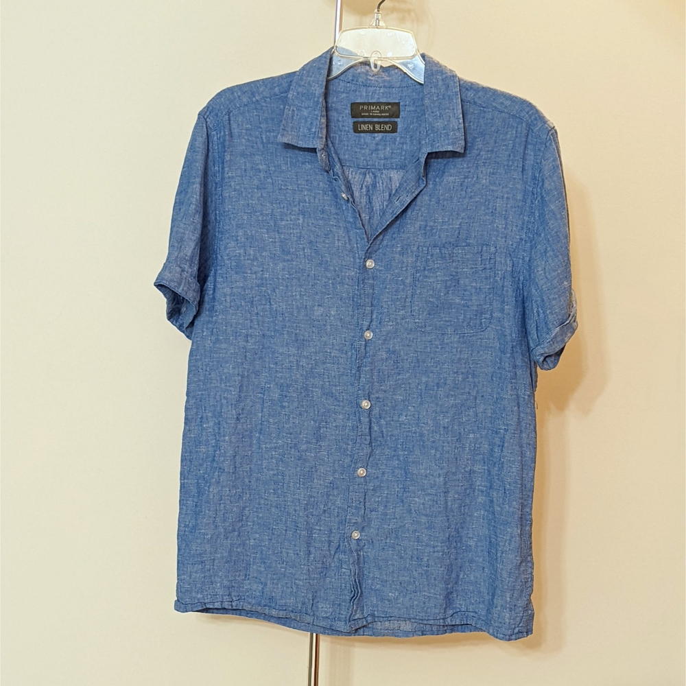 Primark Men's Size Large Lightweight Linen Blend Short Sleeve Button Up Shirt